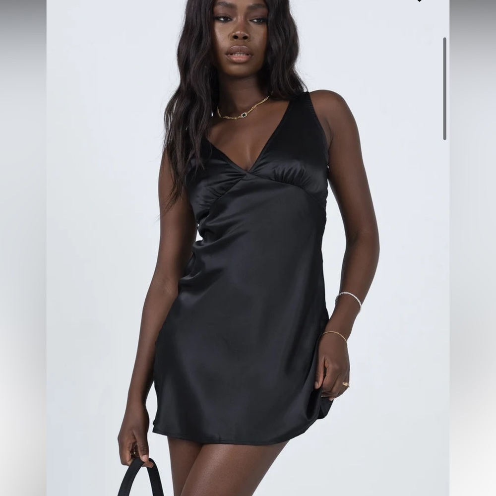 Princess Polly-black satin fit and flare mini dress